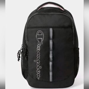 Champion Black Backpack with Vertical Logo and Reflective Stripe